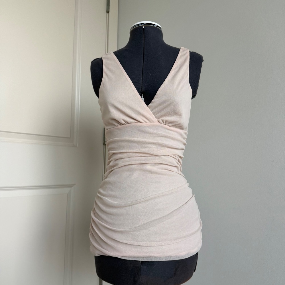 Vintage Y2K Express Glitter Mesh Plunge Going Out Top